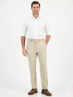 NAUTICA Men's Flat-Front Khaki Dress Pants Chinos - Tan Beige Business Casual